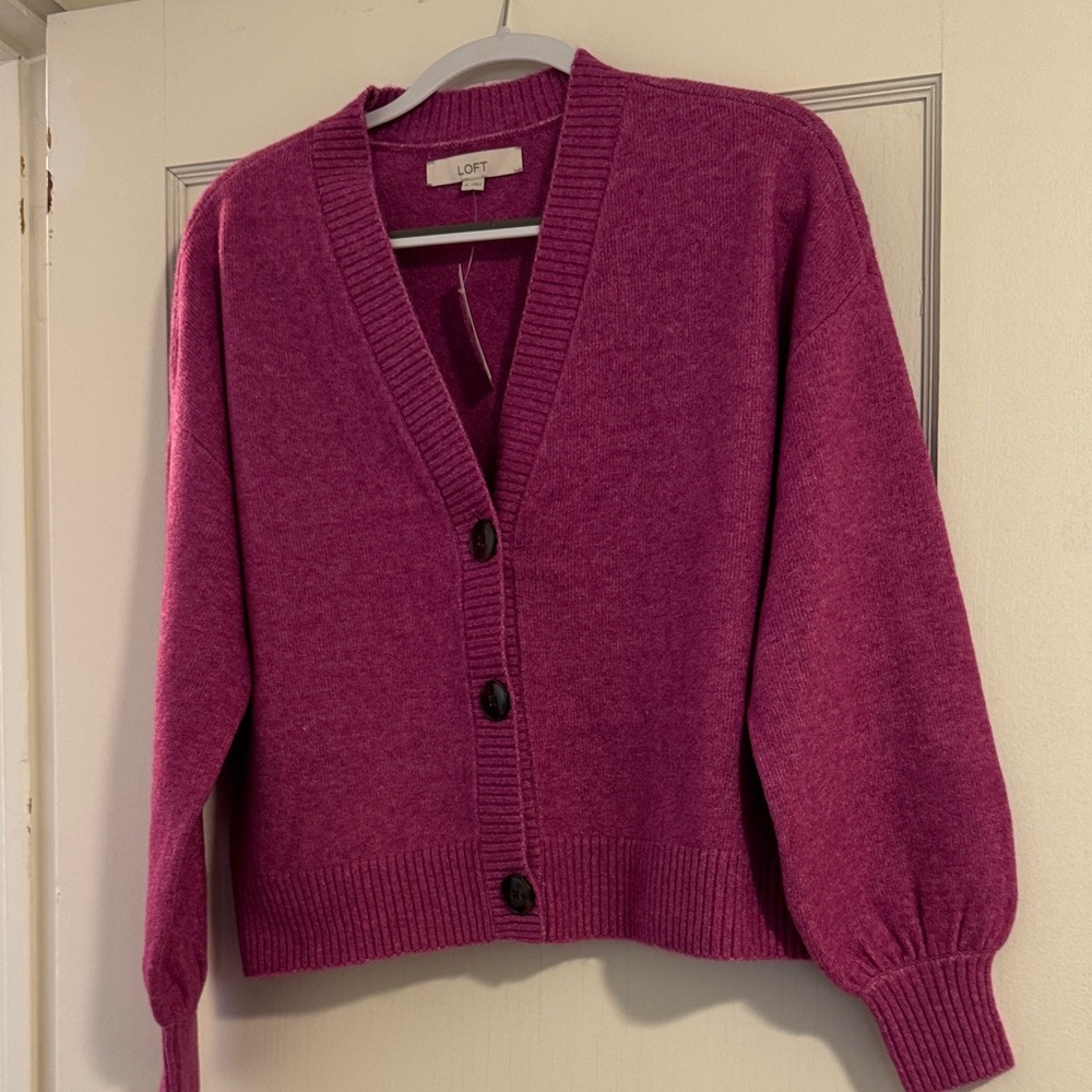LOFT Women's Fuchsia V Neck Cardigan Sweater